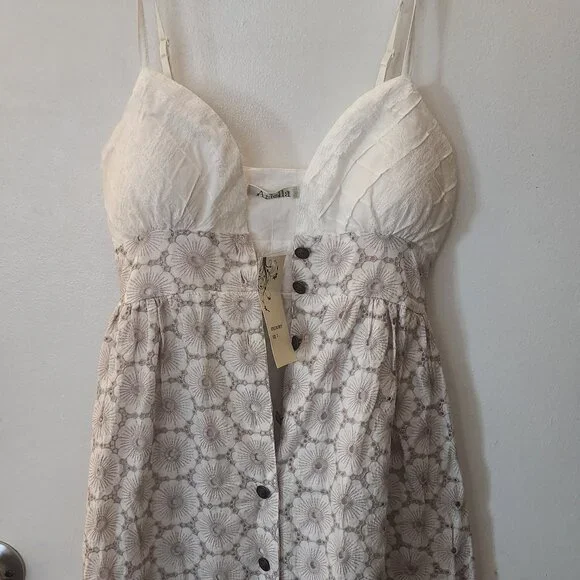 Womens Sundress 4 XS Beige Cotton - Picture 1 of 8
